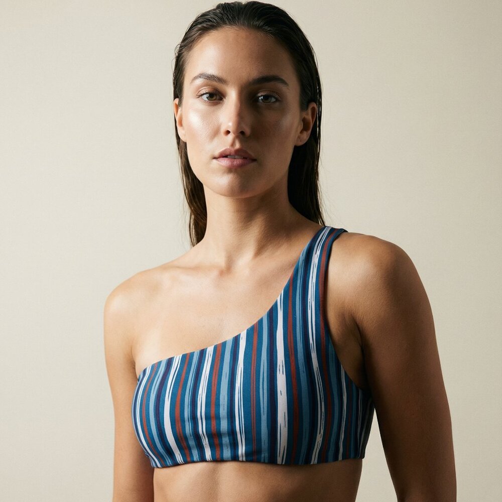 Gillia Blue and Red Striped Bikini Top